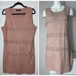 Missguided Mauve Pink Faux Suede Braided Lace Mini Shift Dress Size 12 Large